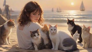 Cozy Sound Beach with Purring Cat on Christmas Night | Healing Insomnia, Overcome Stress, Sleep Well