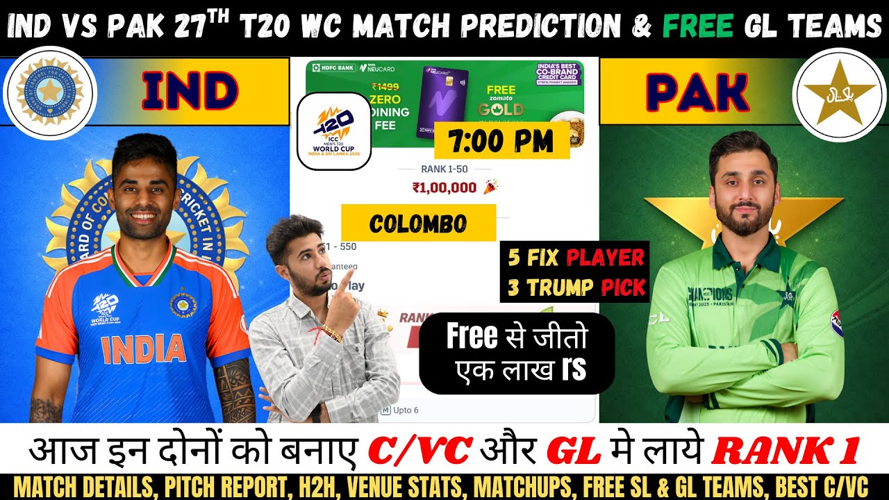 IND vs PAK Dream11 Team, IND vs PAK World Cup 27th Match T20I Prediction, India vs Pakistan Dream11