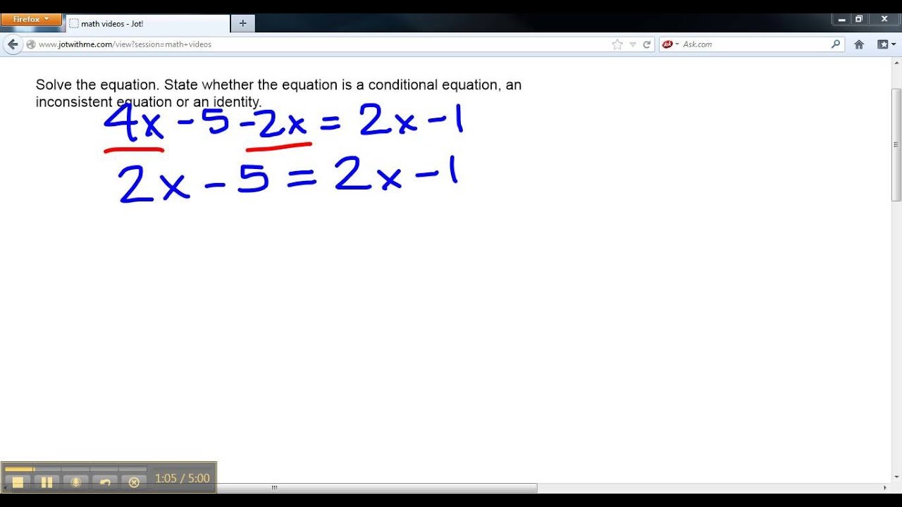 Solve The Equation 4x 5 2x 2x 1 YouTube