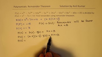 Remainder when 91 degree polynomial is divided by quadratic x^2-7x+10 with Remainder Theorem