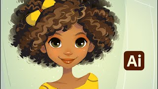 Cartoon Face & Curly Hair Illustration in Adobe Illustrator