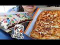 ASMR EATING LITTLE CAESARS PIZZA CAR MUKBANG COOKIE DOUGH BROWNIE CHICKEN Wing ITALIAN Cheese Bread