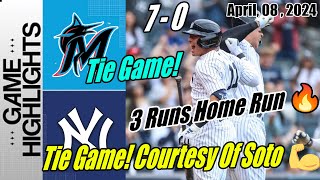 New York Yankees vs Miami Marlins [Today Highlights] Courtesy Of Soto [3 Runs Home Run] | Tie Game!