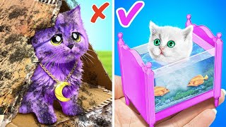 Please Save Tiny Kitten! 🐱 Secret House for Cat 🐾 *Cool Pet Gadgets and Miniature Crafts for Dolls*