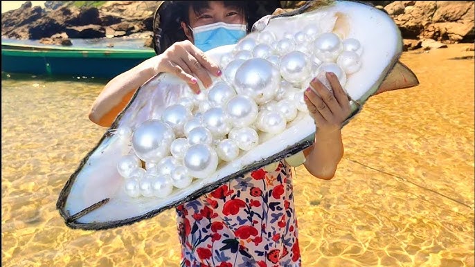 Perfect purple pearls! Giant sea snail has golden pearl inside - YouTube