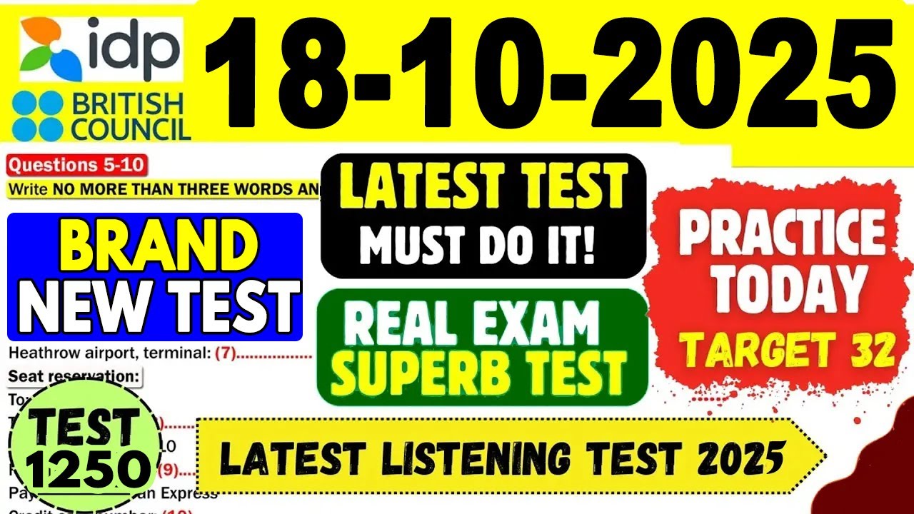 Практический тест IELTS Listening 2025 с ответами | 18.10.2025 | Номер теста: 1250