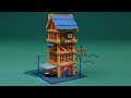 How I Made This Cartoon street cafe House in Blender!