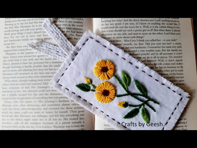How to make a Hand Embroidery Bookmark Tutorial - Weaving stitch Flower - Easy DIY gift - Lesson 17