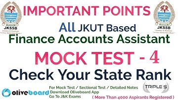 Important Points - All JKUT Based Mock Test for Finance Accounts Assistant ||  Check Your State Rank