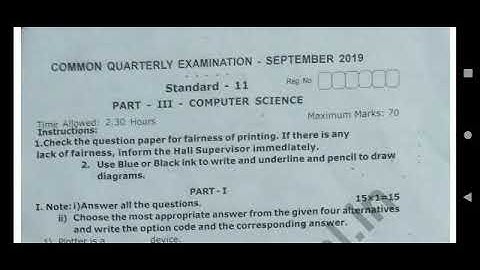 11th Computer Science Quarterly Exam Original Question paper 2022/#sdacademy
