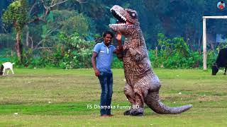 Dinosaur Attack prank in public jurassic world attack in real life subscribe me