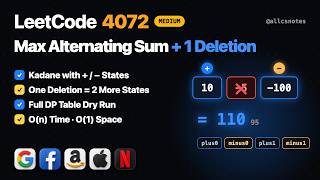 LeetCode 4072 : Max Alternating Subarray Sum With One Deletion 🔥 | DP Explained | DSA