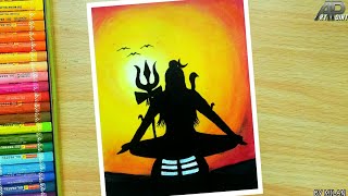 Lord Shiva Sunset Scenary Drawing || Har Har Mahadev || Easy pasetl drawing for beginners||ART POINT