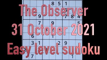 Sudoku solution – The Observer sudoku 31 October 2021 Easy level