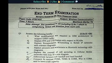 Wireless Communication Exam Question Paper