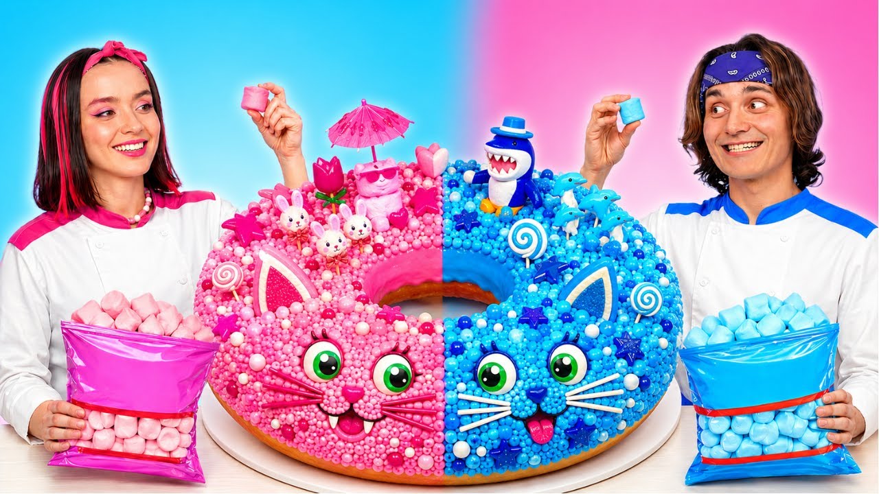 ピンク vs ブルー ケーキデコレーションチャレンジ！🎂 究極の色バトル