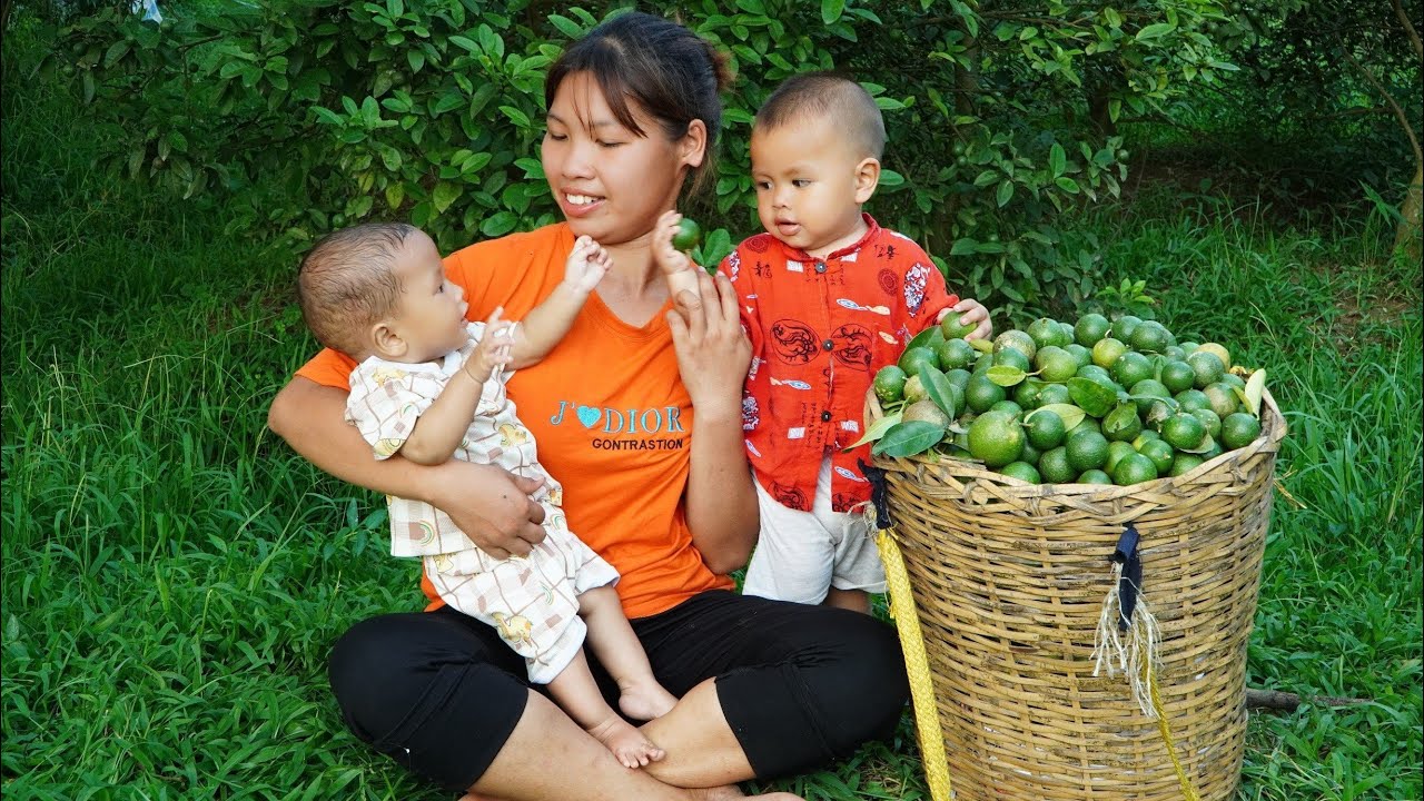 The life of a single mother raising two children, Harvest Pumpkin tops go market sell, Building farm