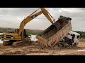 ឡានដឹកដីកង់១០ជាប់ផុង - Shacman dump truck stuck in deep mud recovery