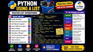 Python Using a List Python 3 Tutorial 10 List Operations Append Extend Insert Pop Clear Reverse Sort Remove