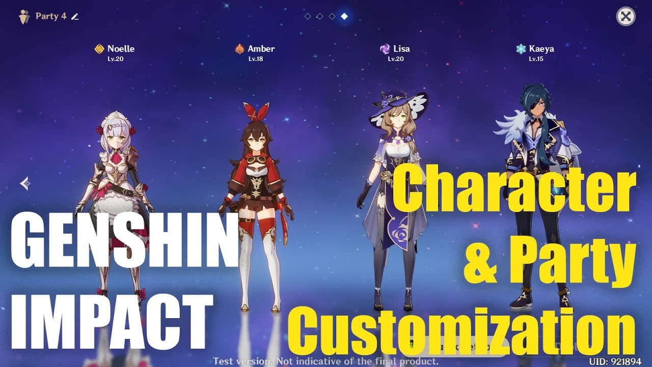 Làm chủ bữa tiệc của bạn với Genshin Impact Party Customization! Bạn có thể tùy chỉnh các nhân vật và kĩ năng của họ để tăng cường sức mạnh cho bữa tiệc của mình. Thêm sự đa dạng và chiến thắng đối thủ của bạn bằng cách tạo ra một bữa tiệc đầy màu sắc và sáng tạo theo cách của riêng bạn.