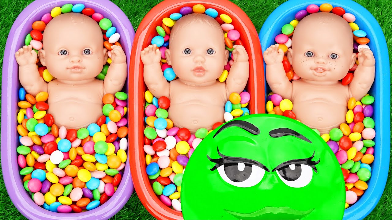 Full of 3 Rainbow BathTubs Candy with M&M's & Magic Slime Cutting Video