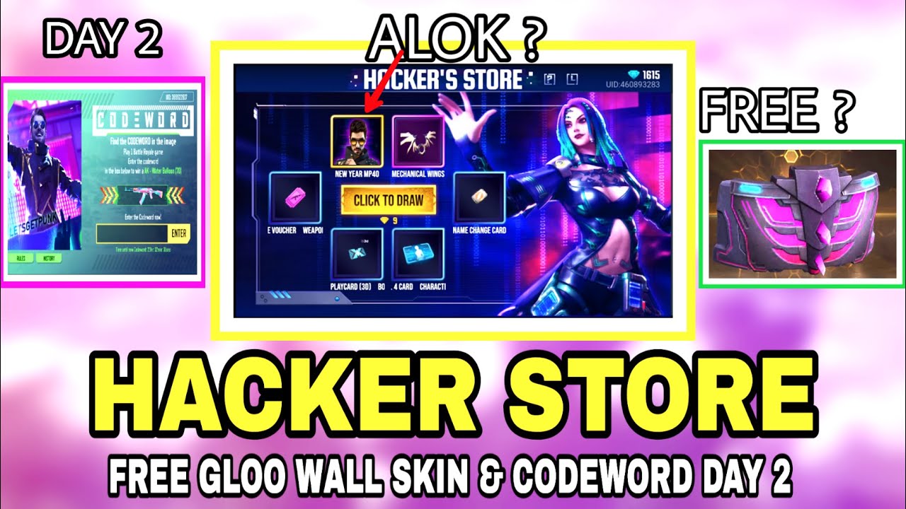 FREE FIRE HACKER STORE DATE || FREE ME CODEWORD DAY 2 || FREE GLOO WALL