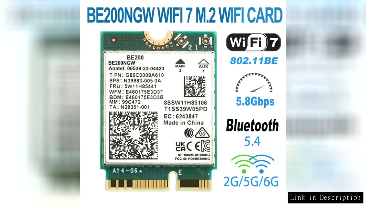 BE200 Network Card Bluetooth 5.4 Tri Band 2.4G/5G/6GHz 8774Mbps BE200NGW M.2 Wireless Adapter Better