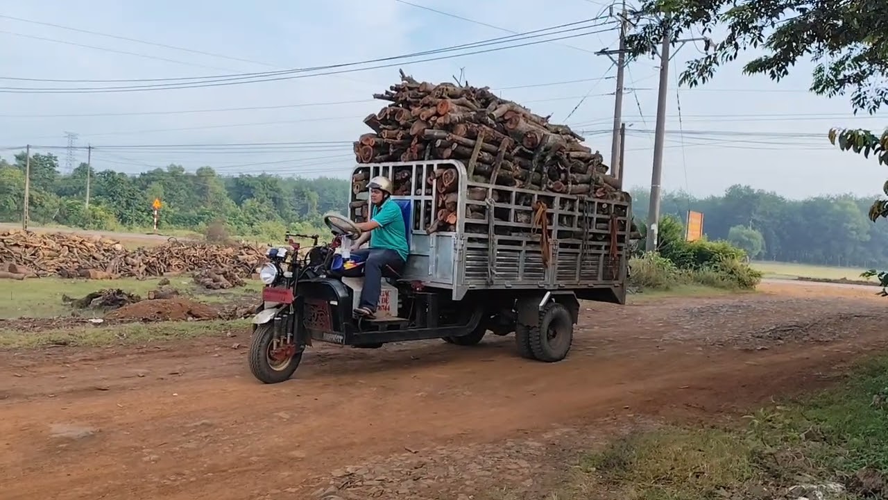 vô tình gặp xe ba gác độ vô lăng chở củi quá xá đã 