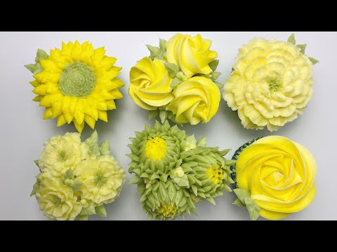 Butter Cream Flower Cupcakes sunflower, roserosette, carnation visit anhbakes.com for recipes