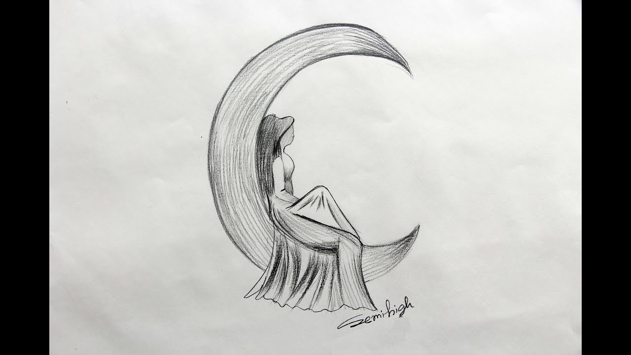 How to draw moon with angel Step By Step | Pencil Drawing - YouTube