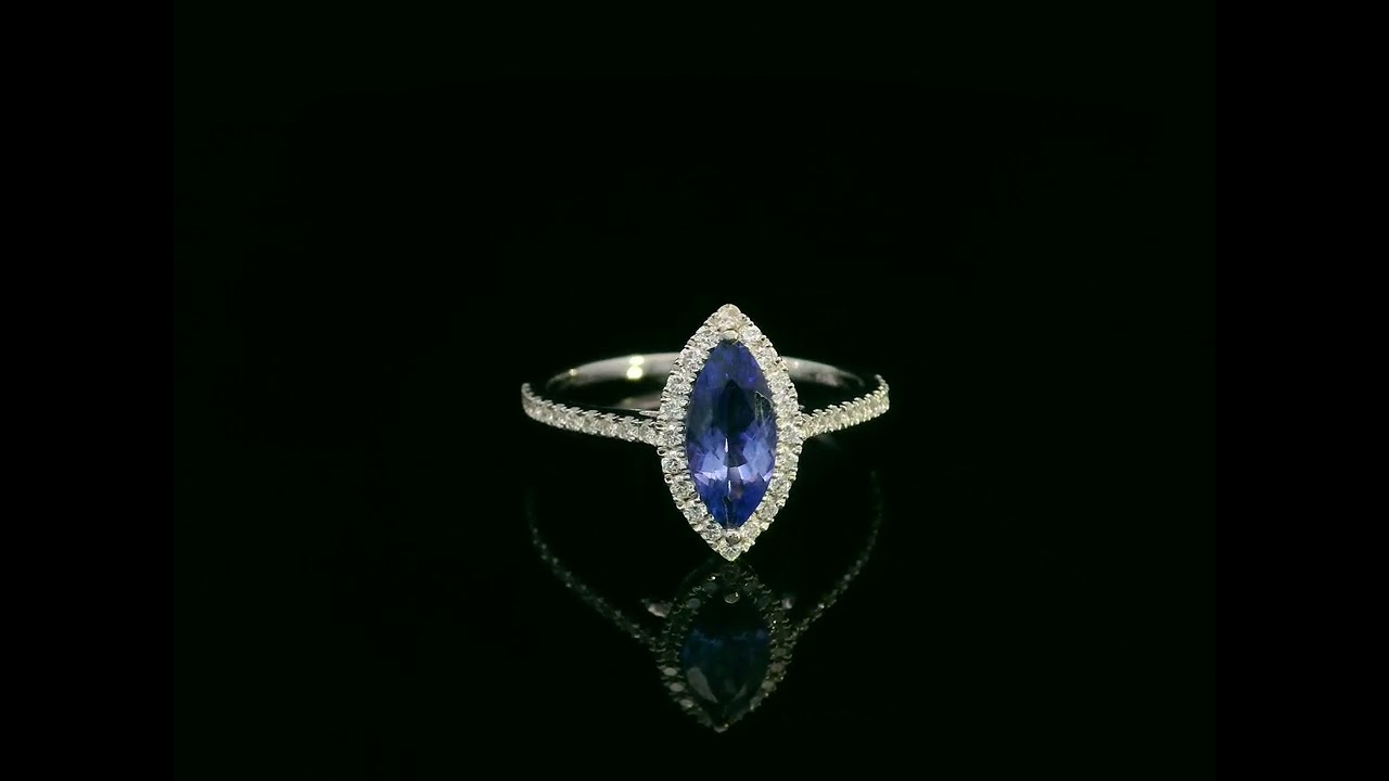 Tanzanite & Diamond Halo Ring in 18K White Gold