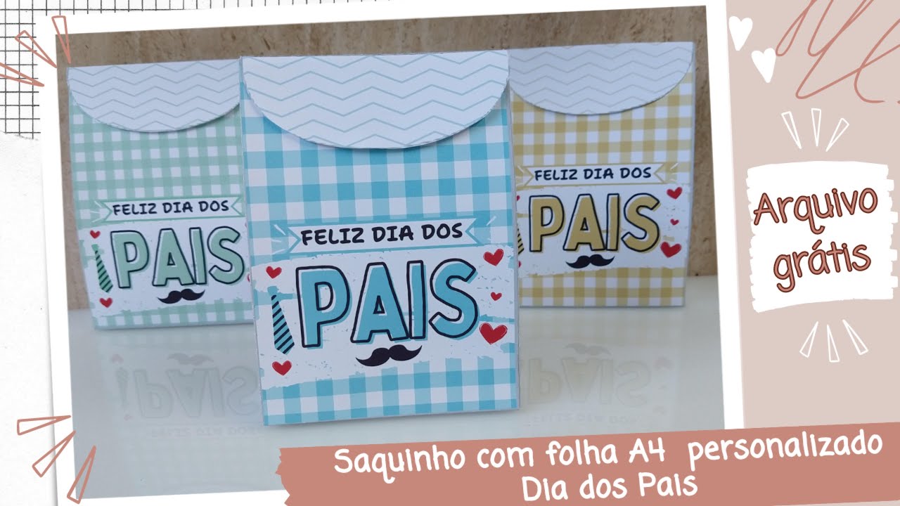 SAQUINHO COM FOLHA A4  DE DIA DOS PAIS | YOU MIMOS - DIY PASSO A PASSO | MOLDE GRATUITO #diadospais