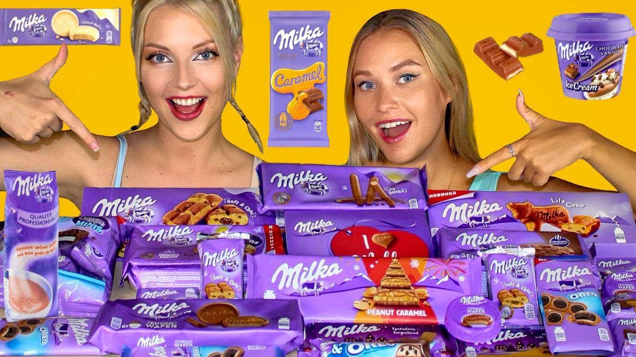 ASMR MILKA CHOCOLATE PARTY ONE COLOR FOOD CHALLENGE By QWE girls