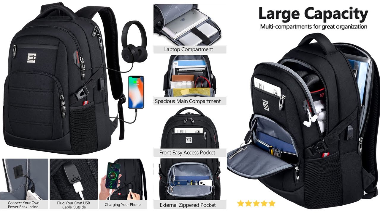 bagsure travel laptop backpack 42L Expandable Carry On An internal tech pocket keeps charging cables and accessories organised Bagsure Travel Backpack Expandable 42L