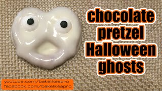 Easy Chocolate Pretzel Halloween Ghosts