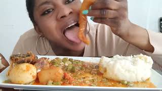 LETS EAT TOGETHER AGAIN OKRO  RED STEW FUFU MUKBANG