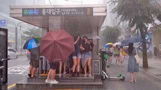 [4K] [Heavy Rain] Walking Tour Hongdae, Seoul, Art Street, Hapjeong Station 폭우 속 걷기 홍대, 홍대 예술거리, 합정역