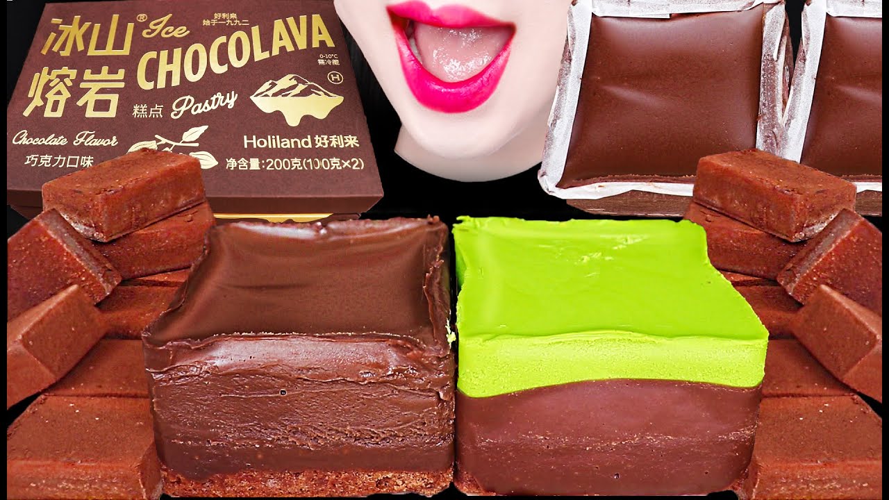 ASMR Sticky Pave Chocolate Cake 빙산롱옌 중국 디저트 먹방 Mukbang, Eating