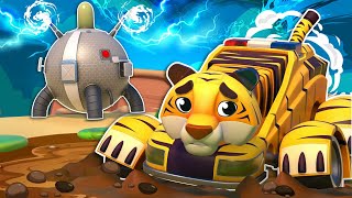 TIGER POLICE CAR is stuck in mud chasing a VILLAIN! Help, Crocodile Truck! | Super Rescue Squad