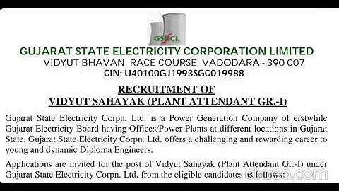 GSECL RECRUITMENT VIDYUT SAHAYAK_ B.E./B.Tech/Diploma Engineer_EE/ME/ICE/ECE/CE/Metallurgy_2021