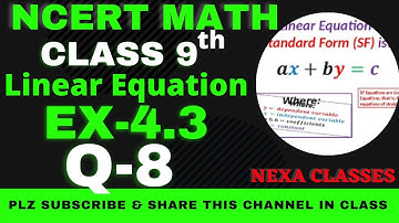 Ex-4.3 Q-8 | Chapter 4 | Linear Equation | Class 9th NCERT Math |
