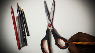 Realistic drawing with colour pencils. Scissor Realistic drawing with colour pencils. Realistic art