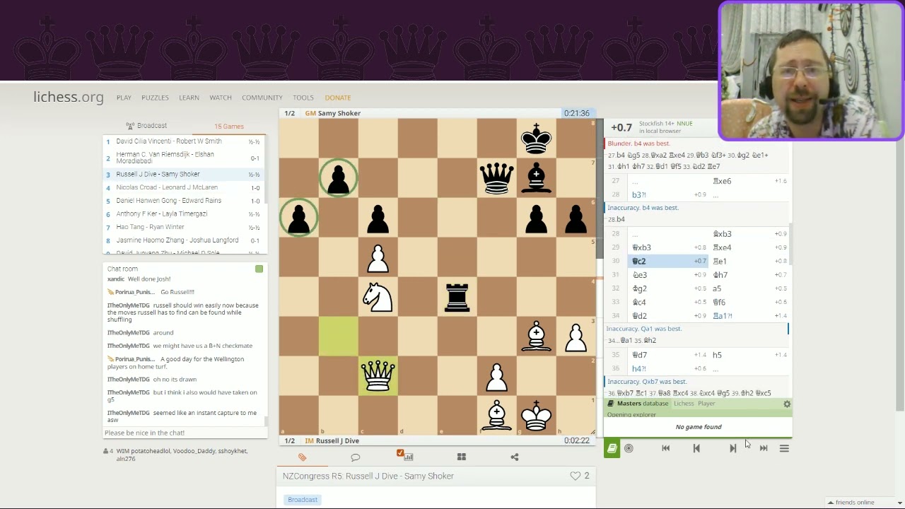 NZ Congress R5, tactics & chatting on lichess.org