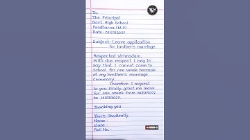 Application for brother marriage  | Brother marriage application in english | leave application |
