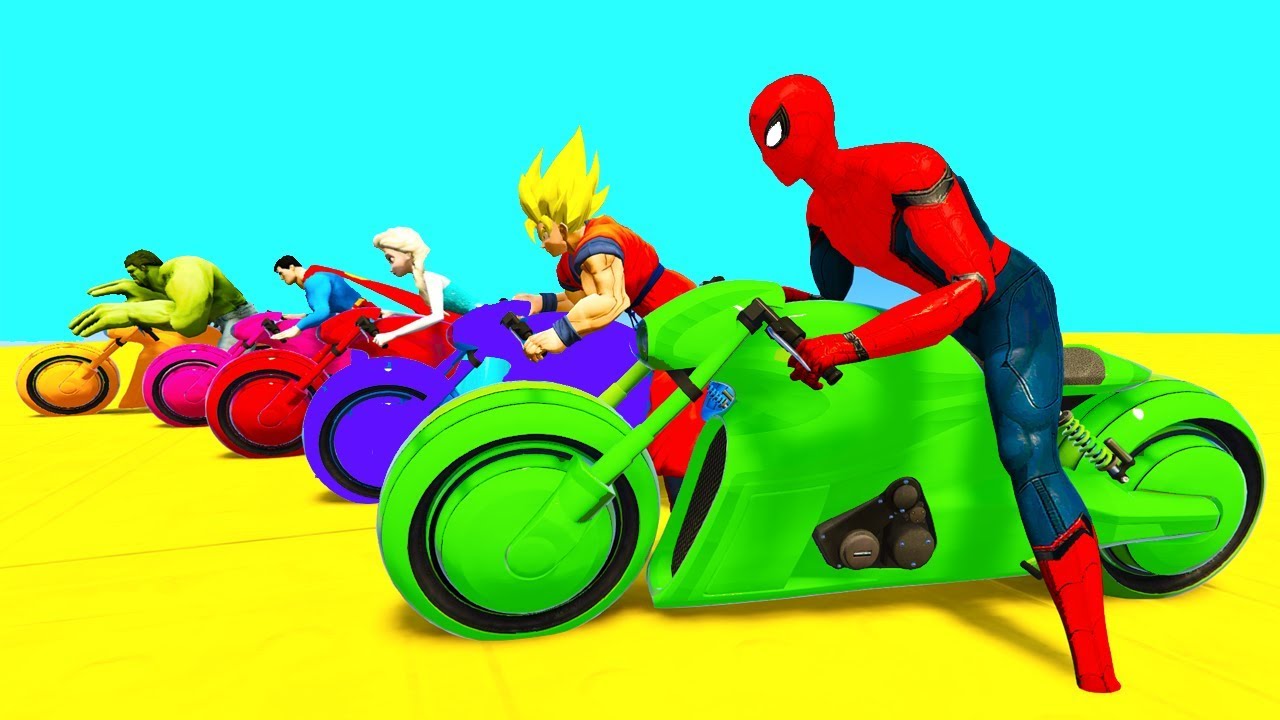 Learn Color MOTOR Cycles and Cars Fun Video w Superheroes 3d Cartoon  Animation for Babies - YouTube