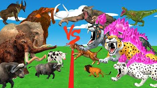 10 Giant Lion Tiger vs 10 Dinosaur Zombie Fight Baby Cow Buffalo Saved By Woolly Mammoth Elephant