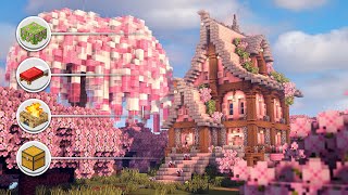 How to Build a Cherry Blossom House + Interior in Minecraft • Tutorial