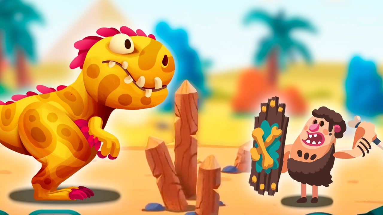 DINO BASH 2 Динозавры Атака Троглодитов #1 веселые видео игры про динозавров. Dinosaurs.