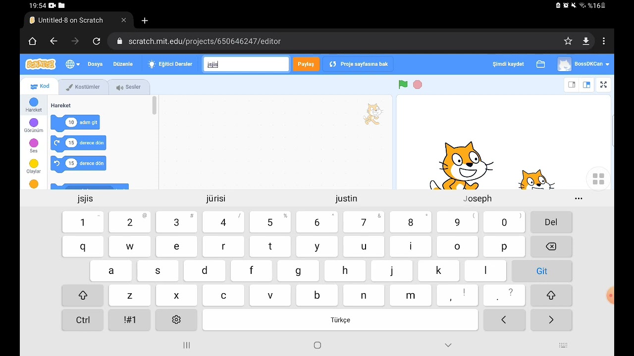 Scratch3 ile proje oluturma ve kaydetme ilemleri