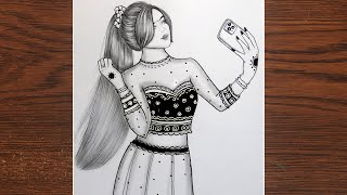 How to draw a Beautiful girl taking a selfie || Pencil sketch for beginner || Drawing tutorial